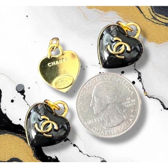 2 Piece Black/Gold Earring Making Heart Charm Pendant Zipper Pull - Picture 1 of 1